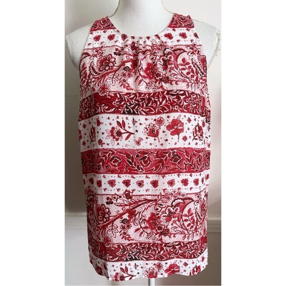 Loft • Red White Patterned Floral Paisley Tank Top - Picture 1 of 3